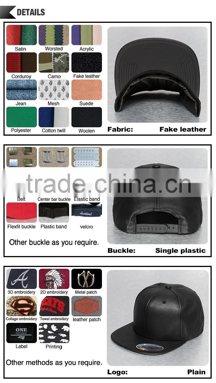OEM design blank leather custom caps snapback wholesale