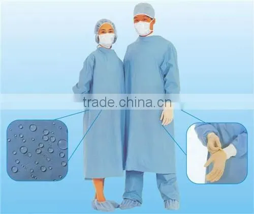 Disposable non woven blue isolation gown knitted cuff