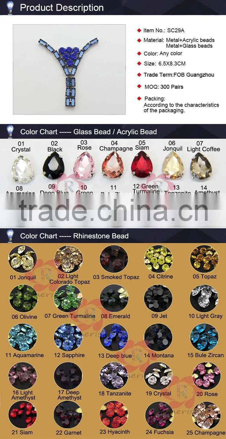 2016 wholesale fashion glass shoe ornament metal parts rhinestone chains