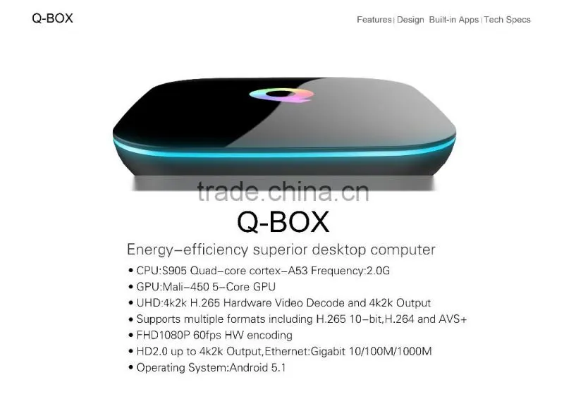 Vensmile Q-Box Android Player with Amlogic S905 TV Box Q-Box Kodi 16.0 2GB 16GB Storage Android 5.1 Smart Media Player Q-Box
