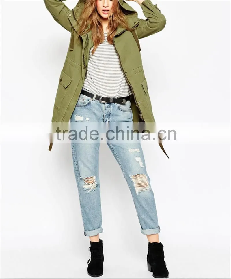 women parka coat with hood and drawstring army uniform style OEM service