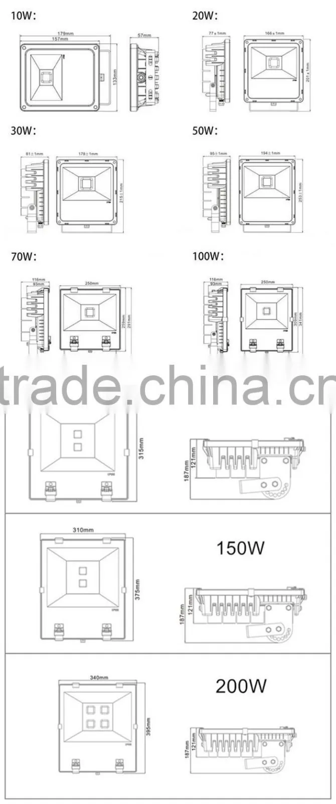 waterproof IP65 200 watt led flood light