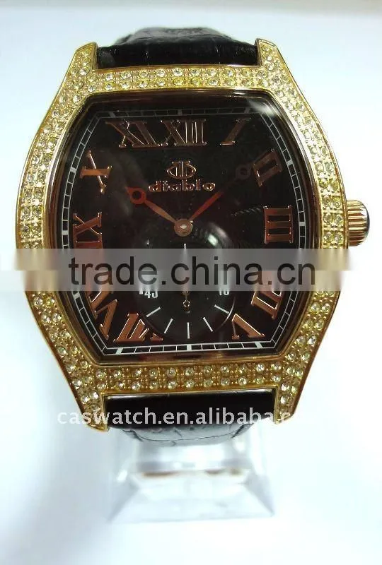 man diamond watch genuine leather strap