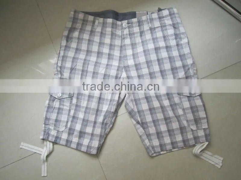 2012 new mens fashion plaid cotton bermuda cargo short with 2 big side pockets