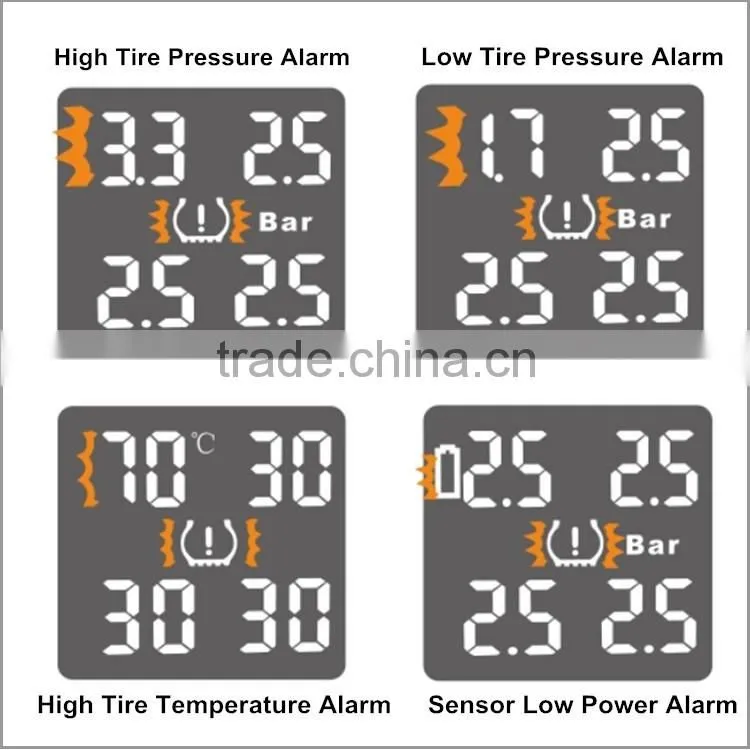 4-internal TPMS flat tire pressure sensor with cigarette lighter LCD display