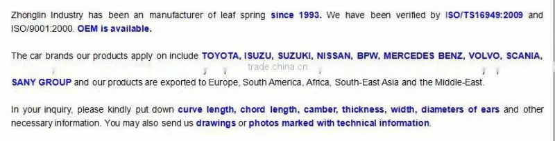 Zhonglin (Since 1993) Composite Leaf Spring; 60Si2Mn; conventional & parabolic leaf spring available