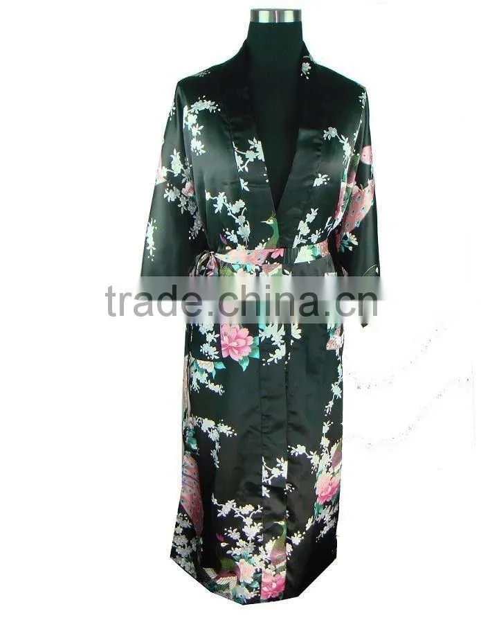 10 Colors Women Peacock Kimono Robe Silk Pajamas Girl Sleepwear Summer Yukata with Belt China Factory Direct Supply offer OEM
