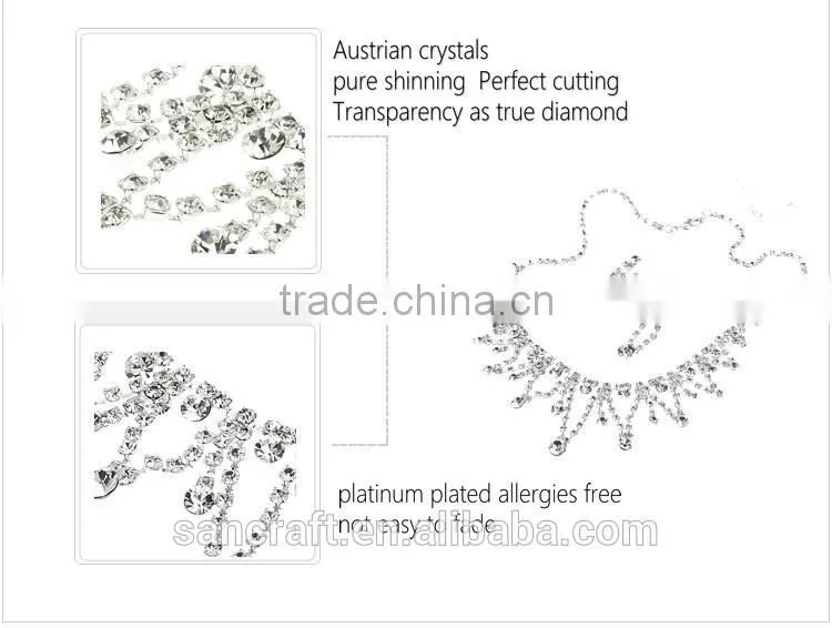 Wholesale Min Order Fashion Full Crystal White Gold Plated Necklace Earrings Crystal Jewelry Set Bridal Wedding