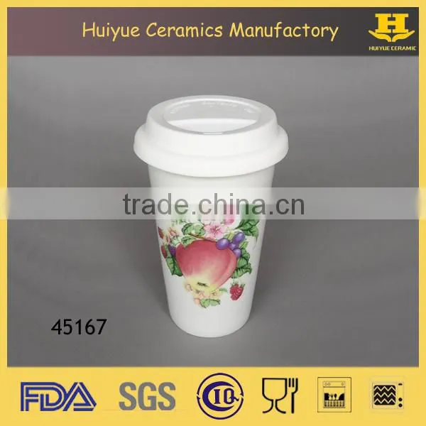Ceramic travel mug with silicon lid, reusable coffee cup