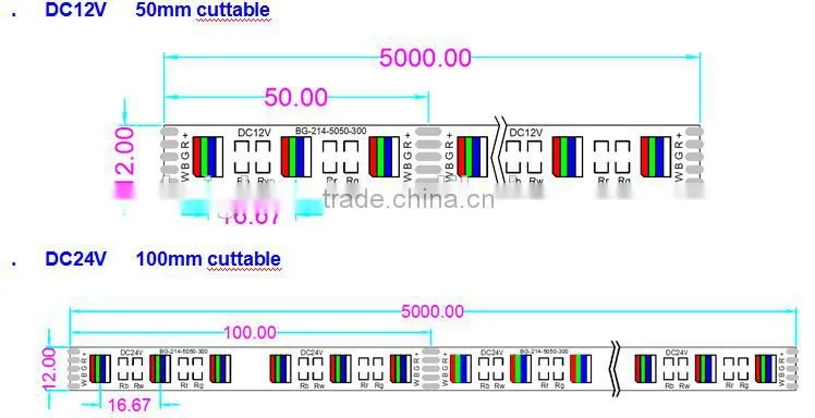 RGBW Led Strip Light DC24V 60led/m 300led/5m