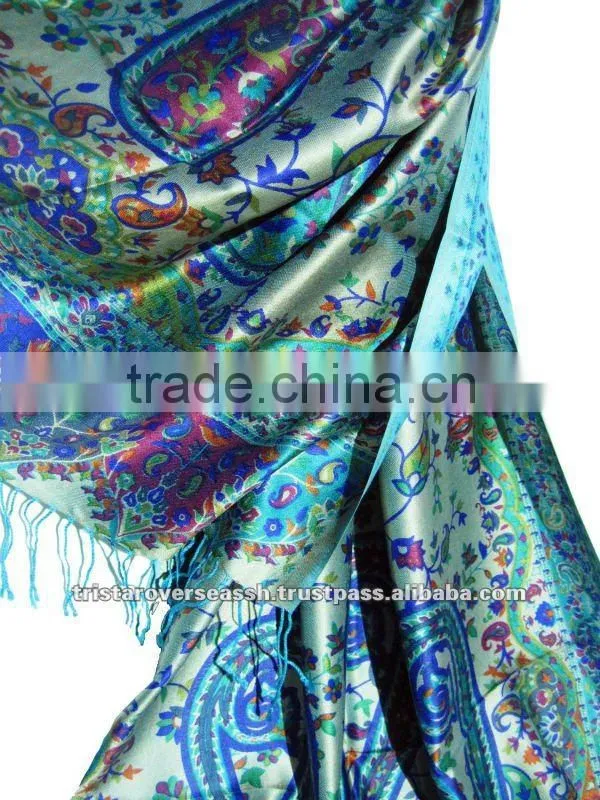 High quality multi color screen print silk modal shawls