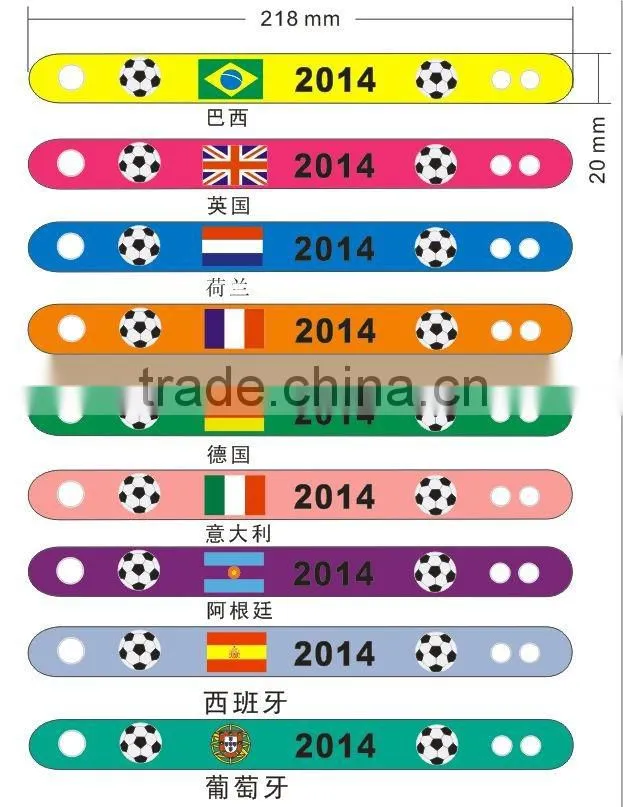 2014 silicone world cup wristband with hologram