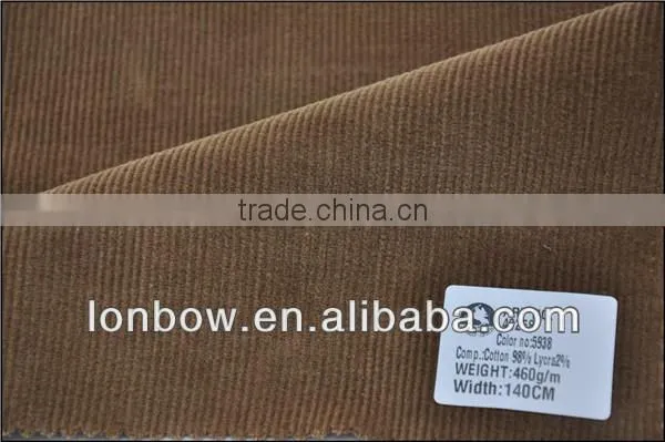 Wholesale cotton blend lycra coffee color 14 wales corduroy fabric for jacket and pants