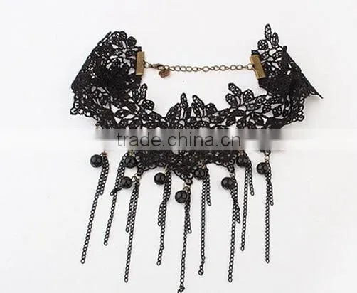 Black Lace Handmade Chain Tassel Choker Goth Victorian Vampire Necklace Pendant