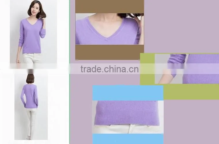 custom high quality v-neck woman cashmere sweater