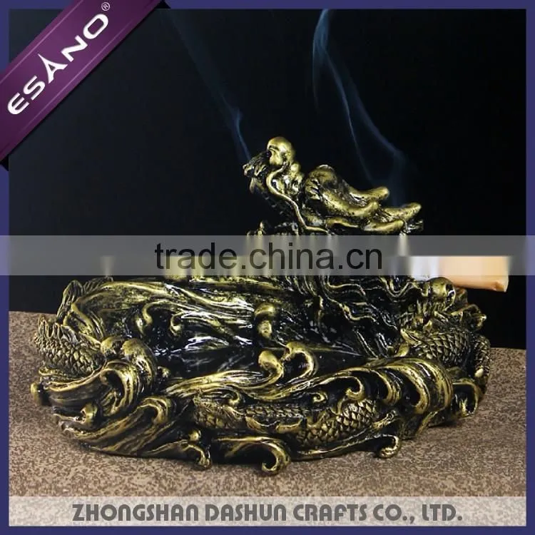 Personalized antique dragon resin pocket ashtray