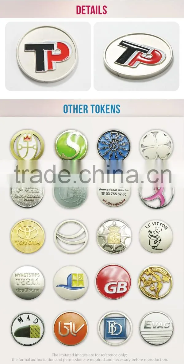 Best selling market silver gold embossed euro shopping cart trolley token coin