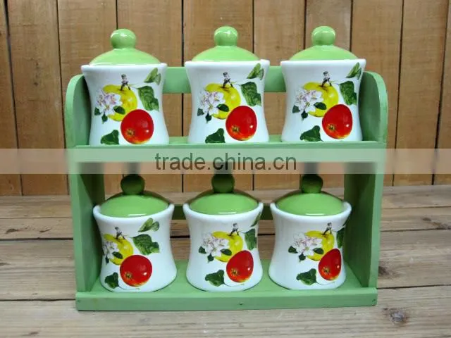 Ceramic Material 6 PCs Kitchen Canisters Set with Bamboo Stand