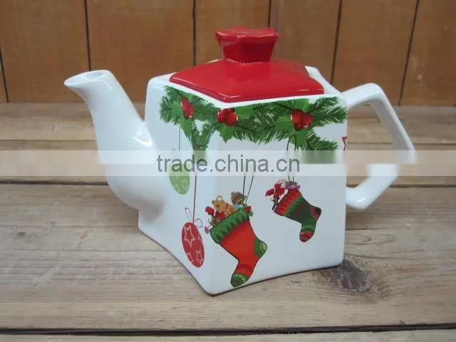 new christmas 6pcs ceramic spices canisters set with wood stand