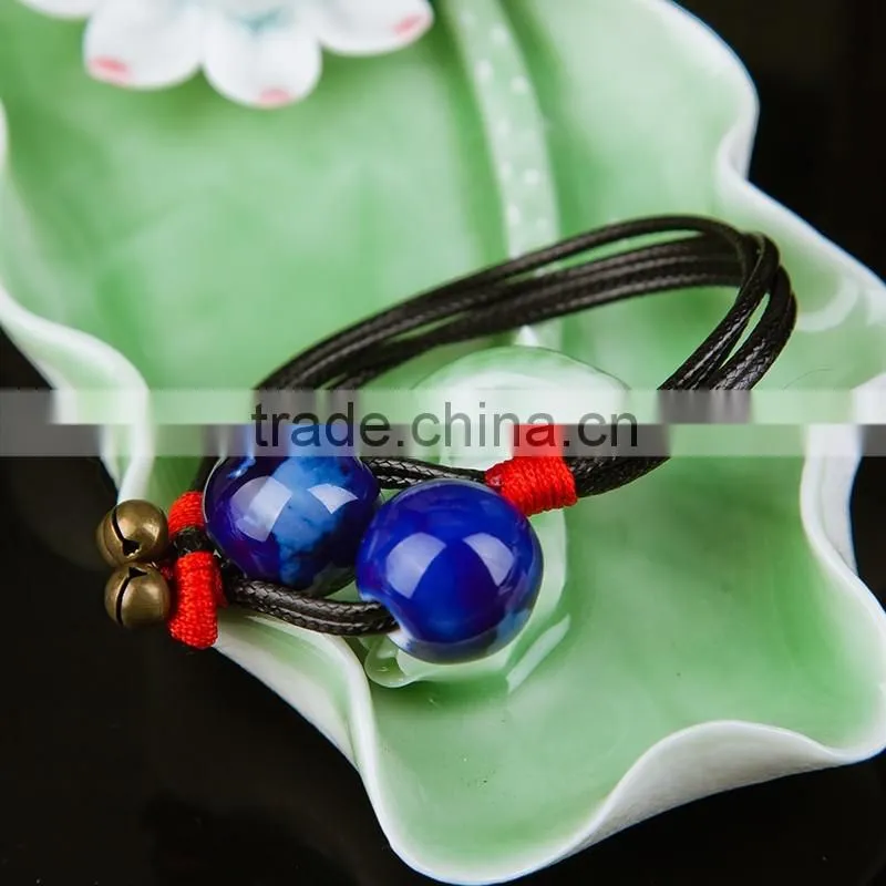 Jingdezhen made handmade leather bracelet ceramic beads bracelet for sales