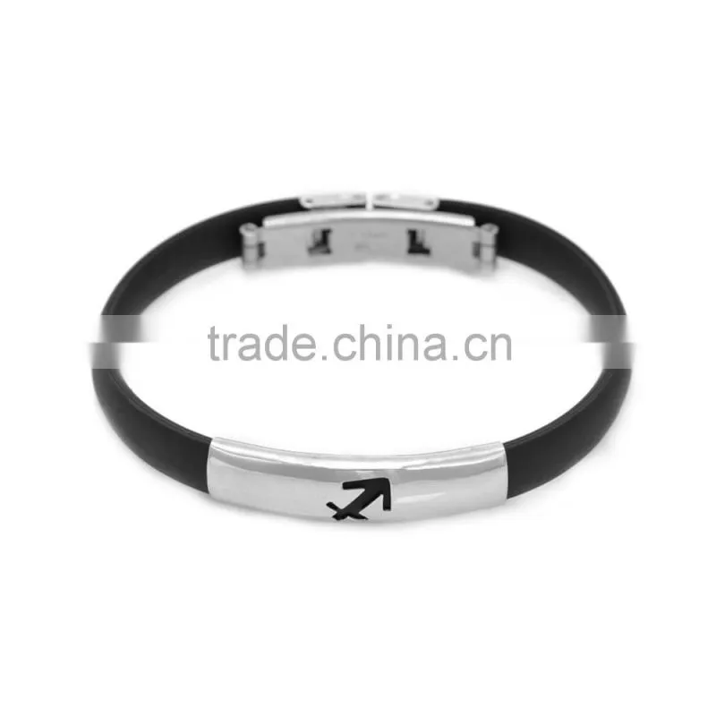 Wholesale New Arrival Stainless Steel Black Silicone Bangles With Clasp