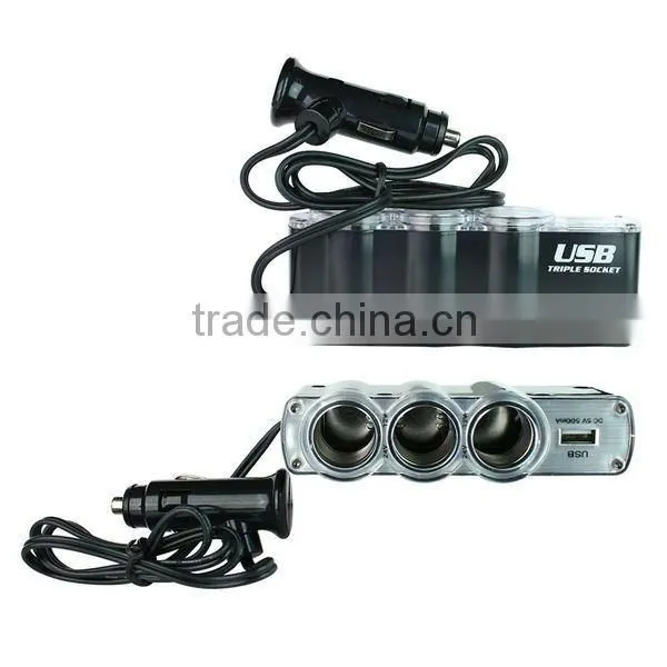 12V USB Car Charge With Three Socket