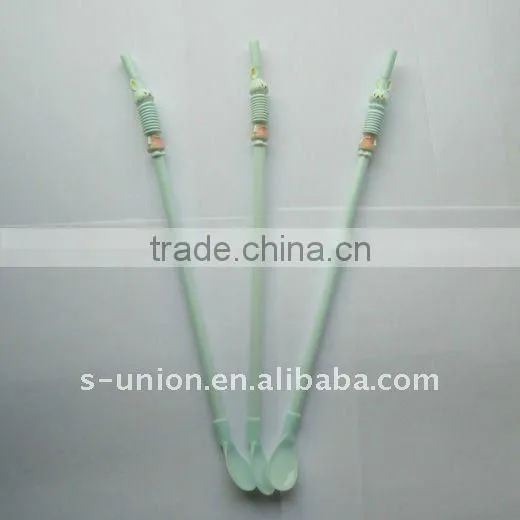 Cute plastic animal cartoon toy drinking straw with ladle