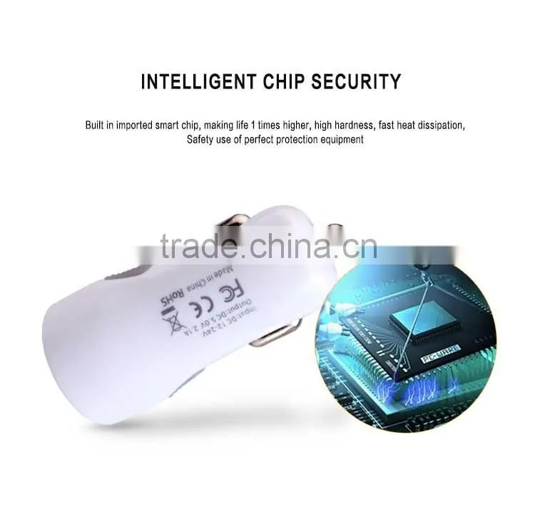 Fast charging mini dual USB car charger for mobile phone