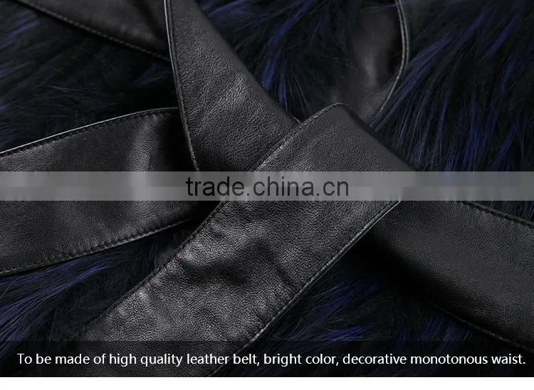 Hot sale dark blue sliver fox fur vest with leather vest