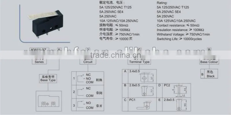 KW11-3Z mini waterproof types of micro switch