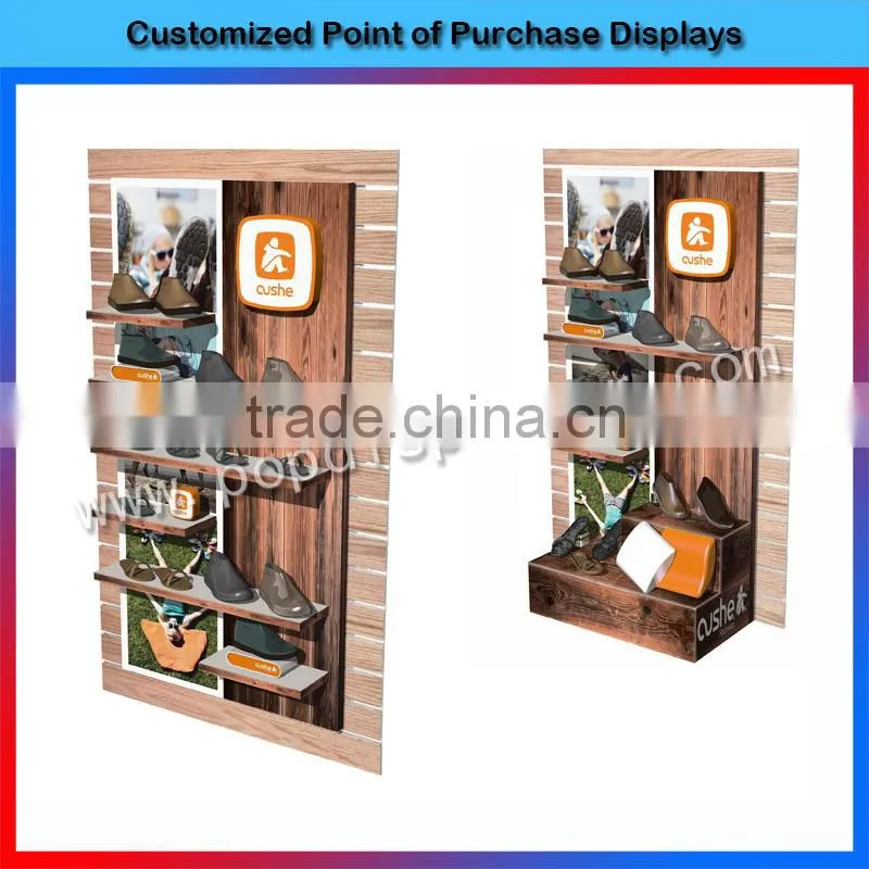 New design wall mounted wooden mdf women shoe display rack