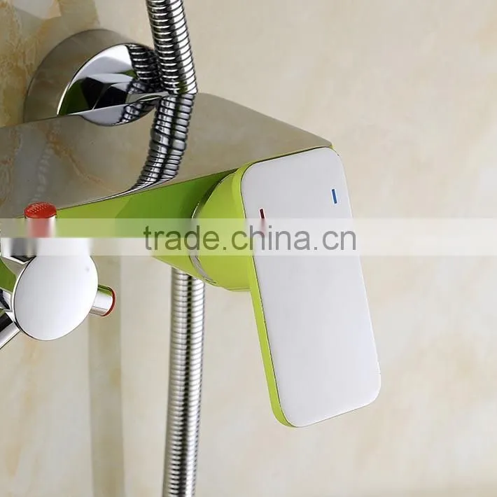 Colourful baking Varnish bath& shower rotate faucet set with ABS plastic rain shower head &hand shower