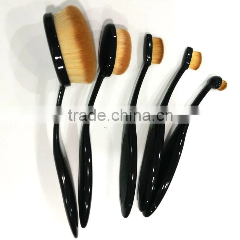 5 pcs Tooth Brush Shape Oval Makeup Brush Set Private Label MULTIPURPOSE Professional Foundation Powder Brush Kit with Bag