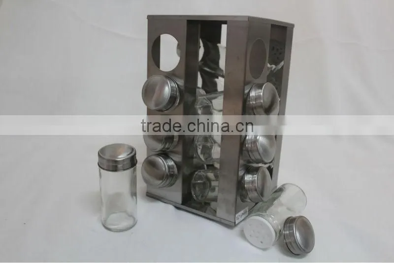 revolving glass spice set, spice jar, seasoning can, seasoning jar, castor, caster, spice shaker
