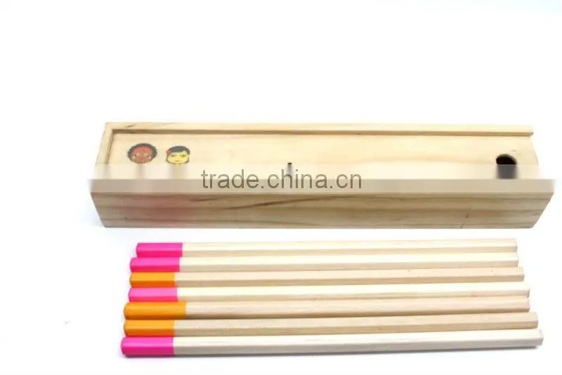 Natural colored pencil set in wood box with eraser for children school gift