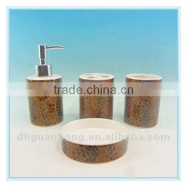 Hot sale full printing round white dehua 4pcs ceramic bathroom accessories
