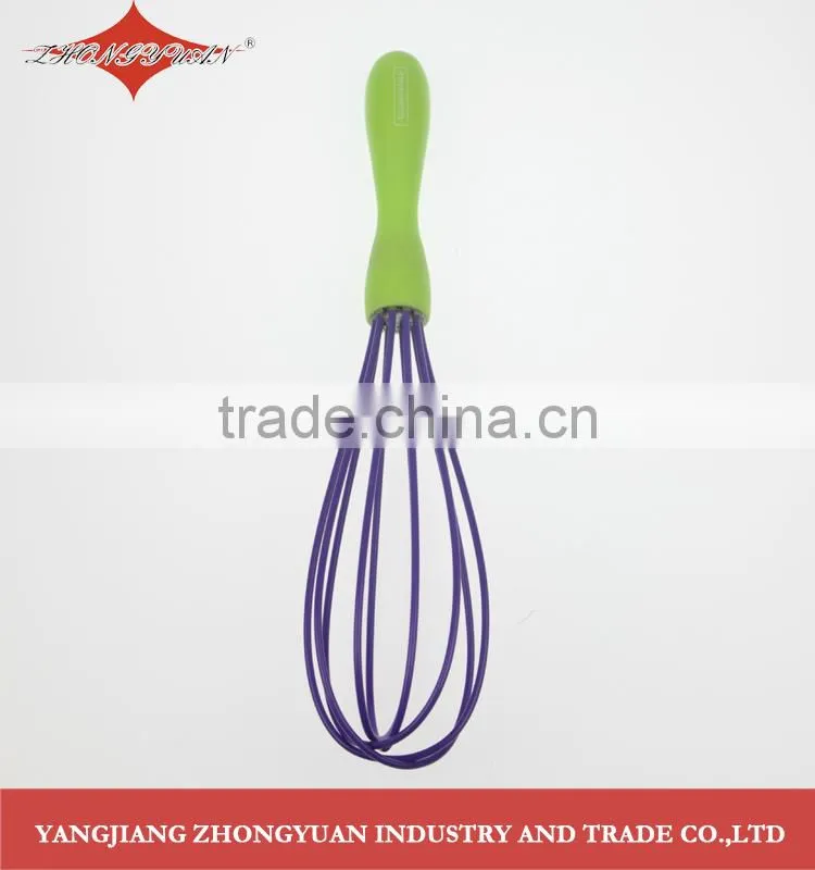 10-inch silicone coated wires egg whisk with green plastic handle