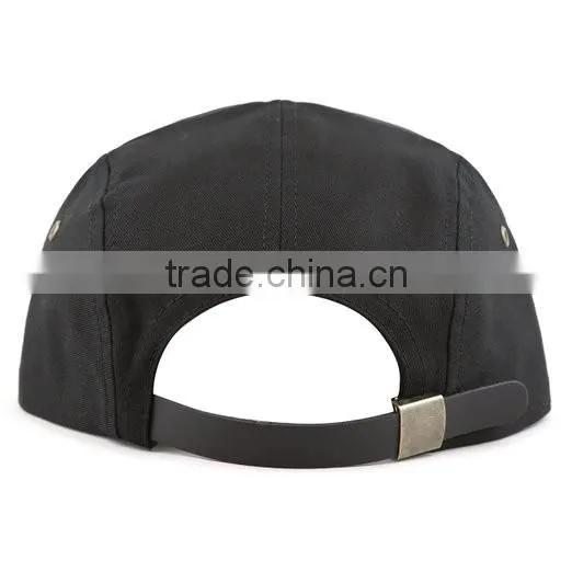 Black wool blend 5 panel hat and cap nylon strap