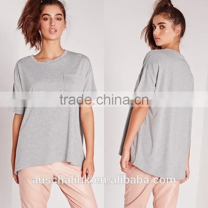 overseas women pocket front grey color oversized t shirts