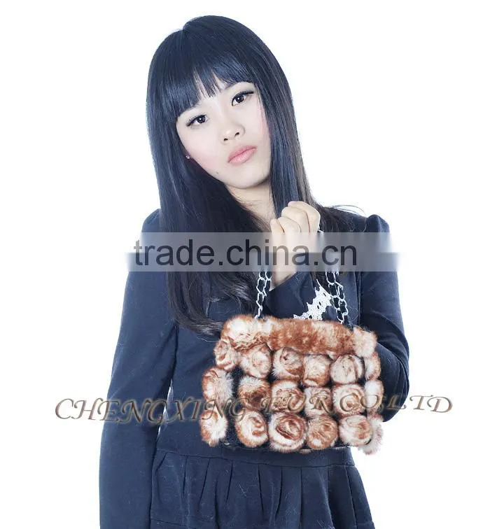 CX-H-13B Fashion Cheap Genuine Rex Rabbit Fur Beautiful Woman Hand Bag