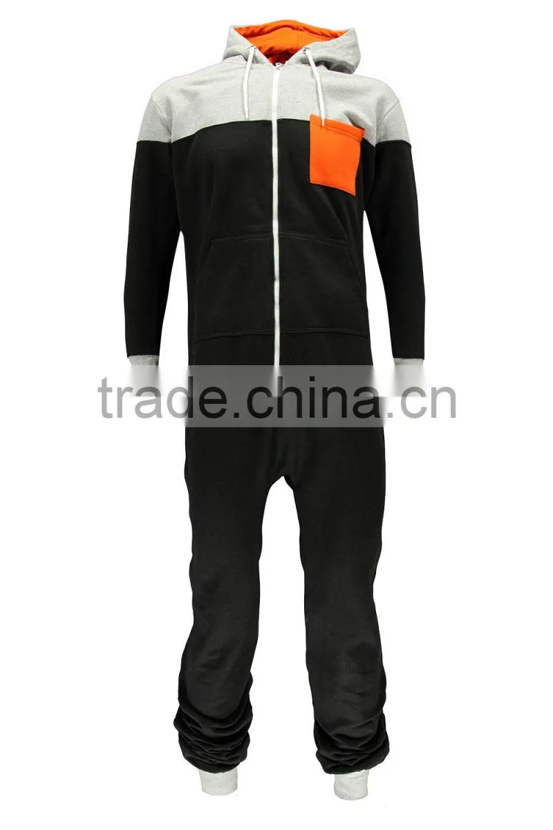 block hooded adult onesie with contrast pocket