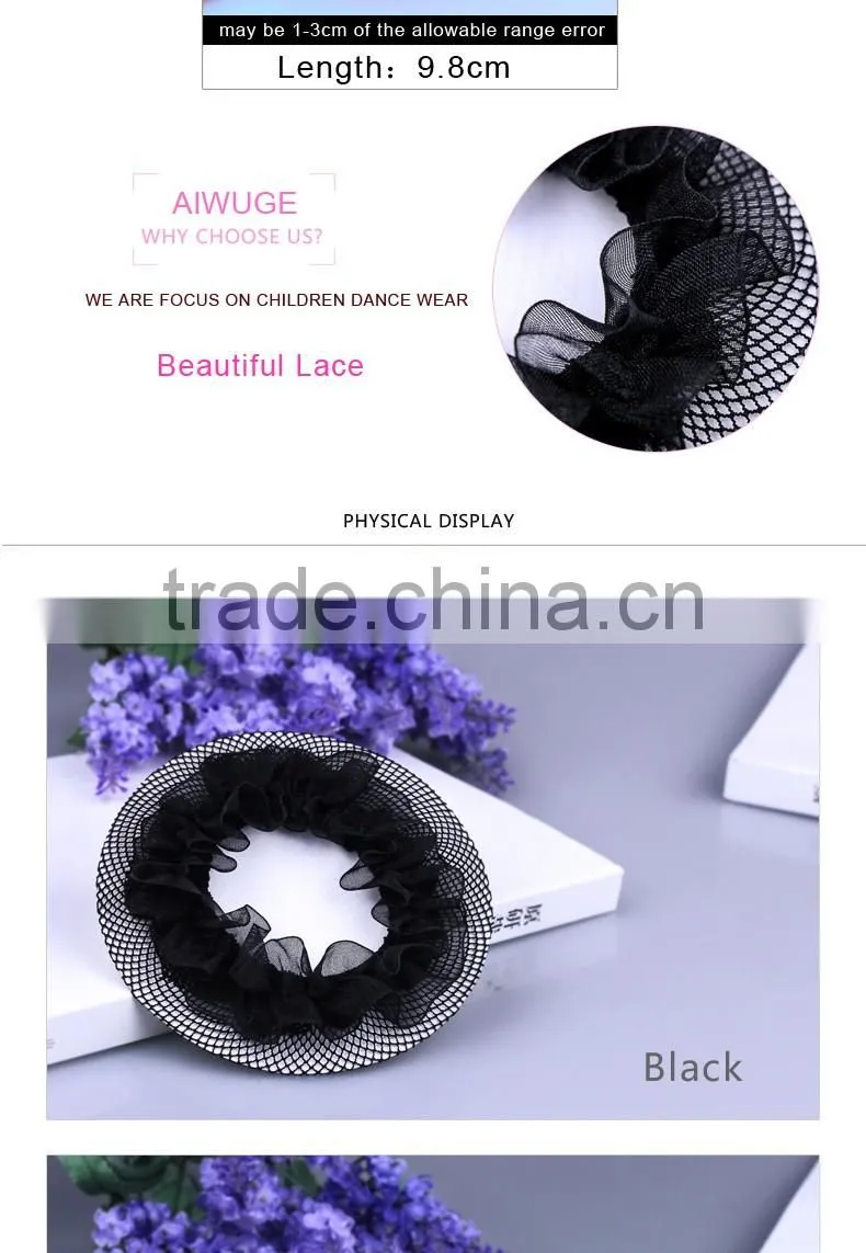 Girls Solid Black Hair Clip Snood Net Decorative Headwear Ballet Dance Hairnet For Bun