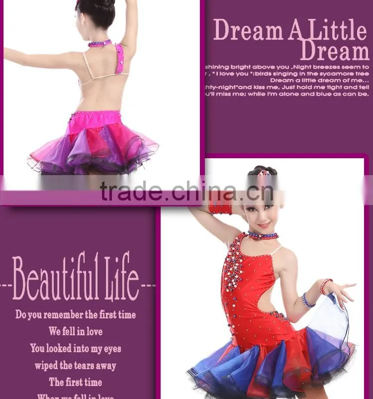 Girl Fashion Rhinstone Open Back Sexy Latin Dance Dress Children Kids Samba Tango Salsa Performance Dresses