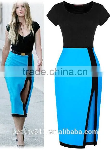 Ladies formal elegant fitting sexy short sleeve Splicing a hip dress and a short short-sleeved pencil skirt PS02