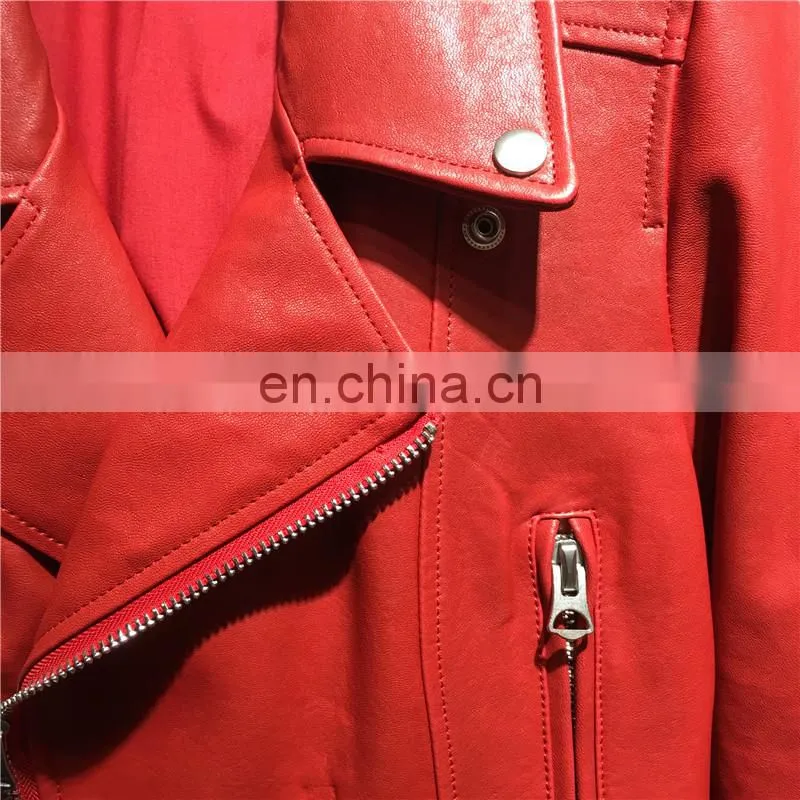 New Fashion Zipper Short Slim Leather Jacket Suppliers Genuine Womens Leather Jacket