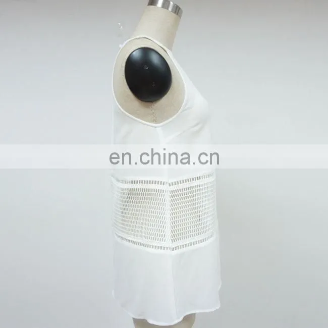 Summer sleeveless white perspective hole sexy girls women net tops latest design