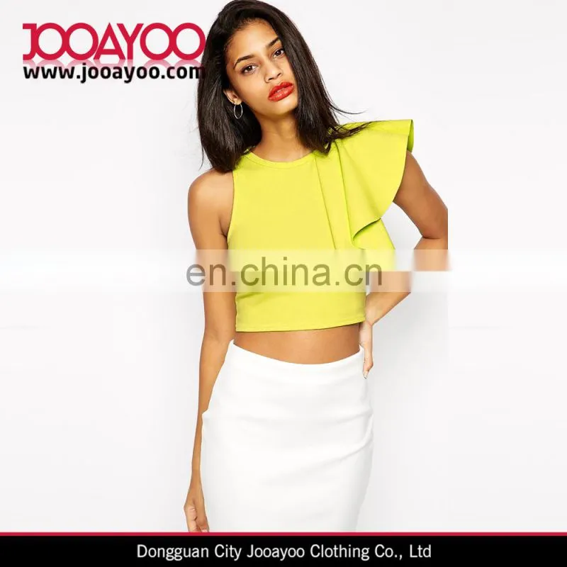 Women Ruffle Crop Top Casual Fit Tank Top One Shoulder Ruffle Tank Top