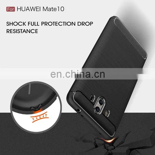 Carbon Fiber Brushed Metal Solid Color TPU Black Cover Case for Huawei Mate 10