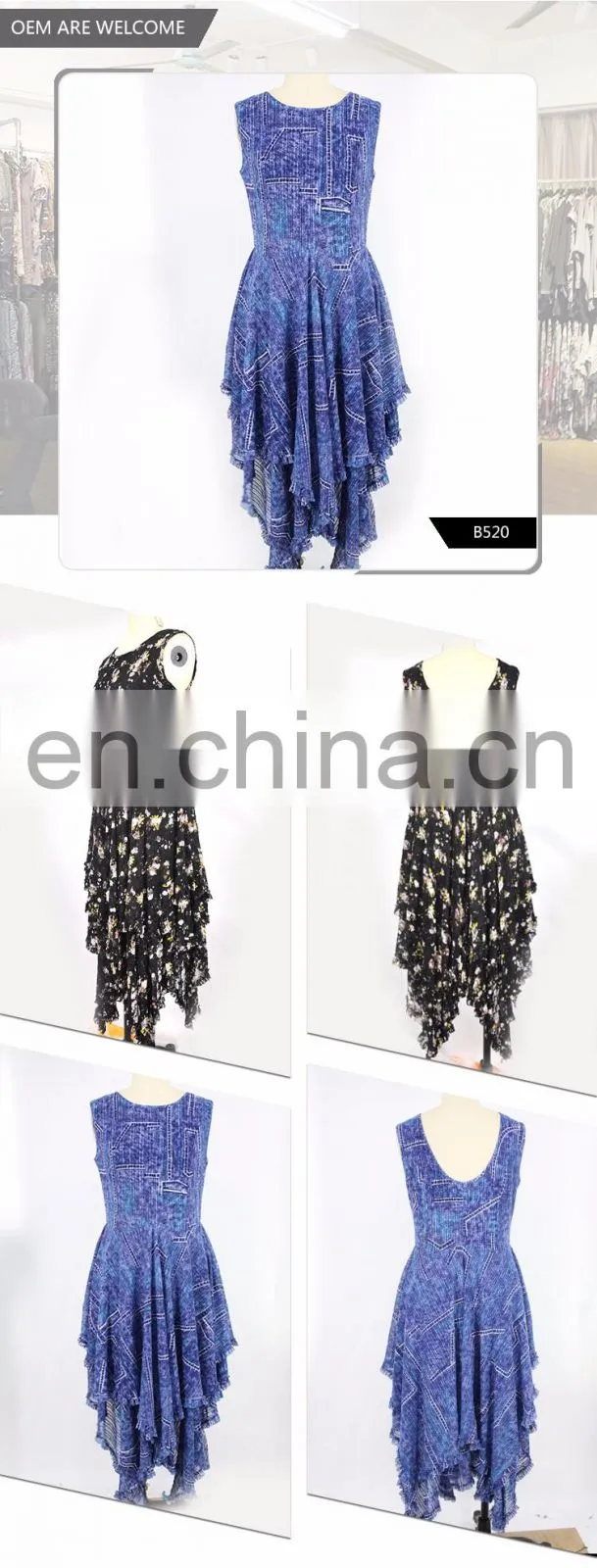 Crew Neck Sleeveless Asymmetric Hem Alibaba Lady Fashion Dress