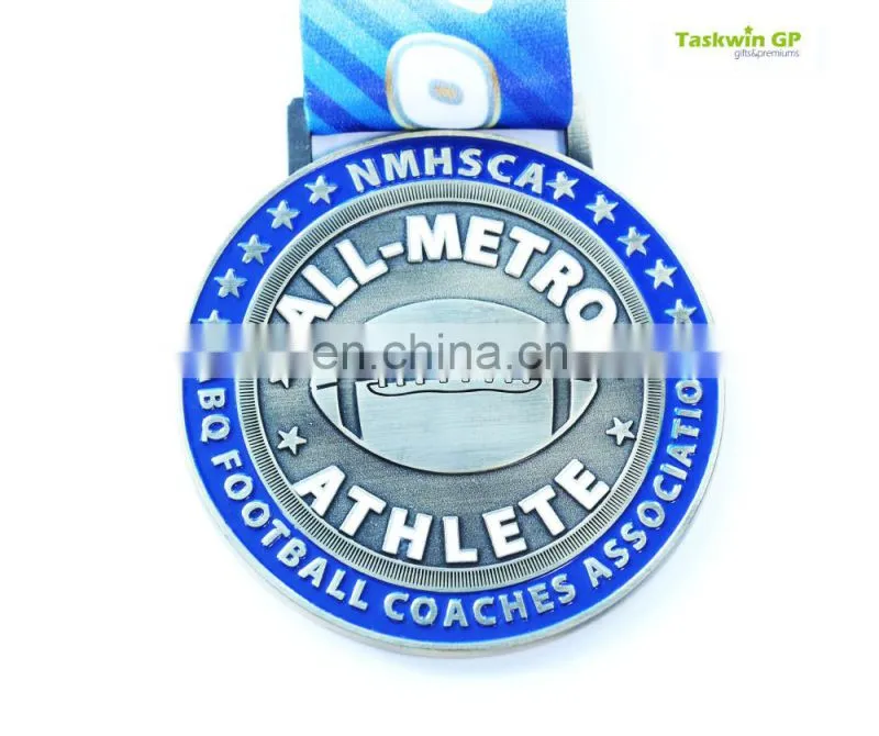 custom new design attached sublimated ribbon/lanyard metal medal for souvenir